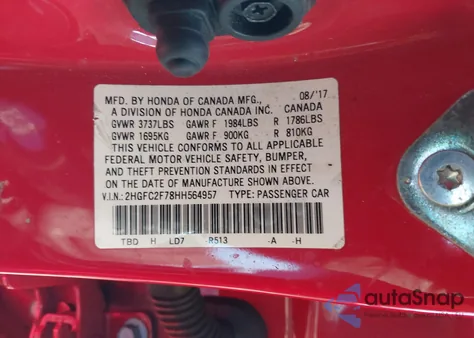 2017 Honda Civic Ex from USA, damaged, VIN 2HGFC2F78HH564957